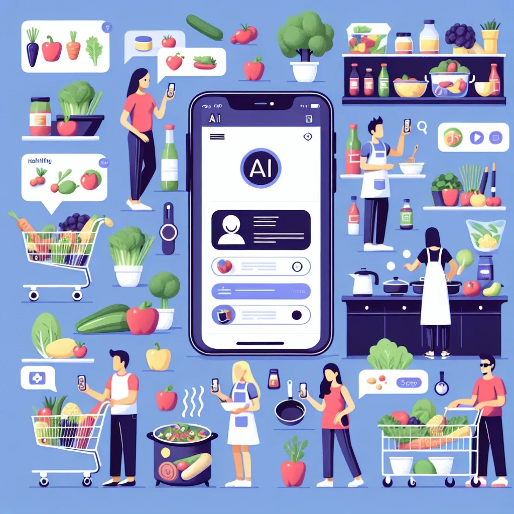 "AI-powered recipe recommendations featured in Amazon's U.S. grocery app, showcasing a variety of fresh ingredients and meal ideas for users."